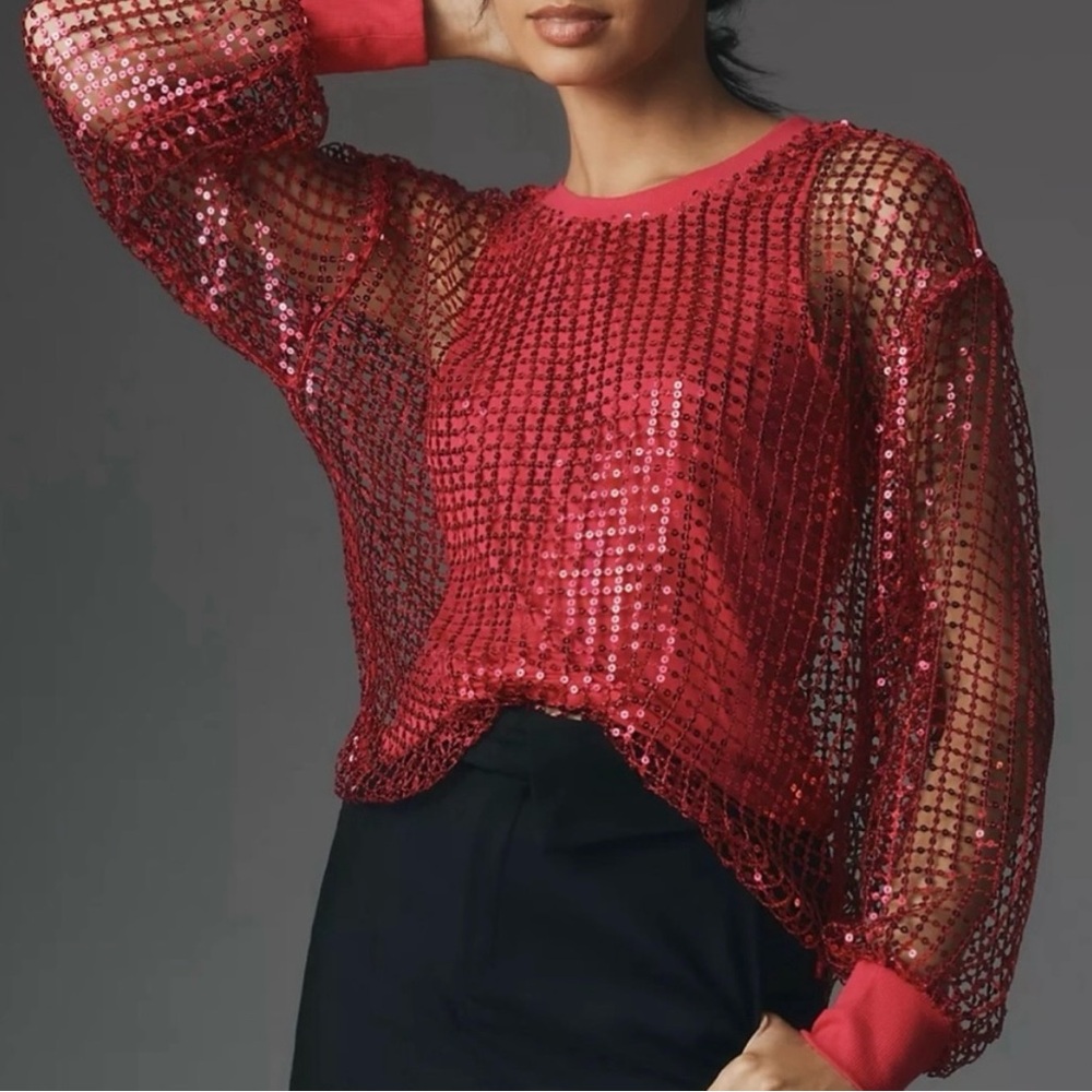Pilcro Anthropology Pink Long Sleeve Sequin Top